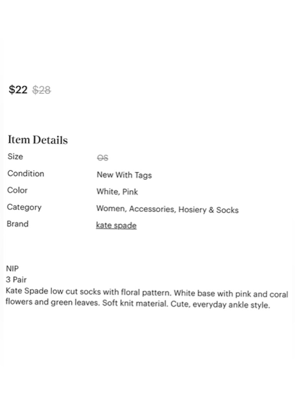 kate spade Low Cut  Sock Set (3 pair) • NWT - Picture 6 of 6